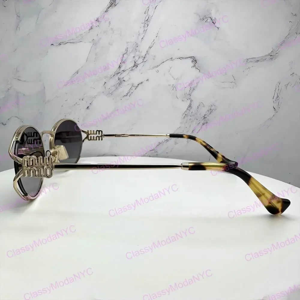 New MIU MIU Sunglasses Gold Metal Slim Frame Oval 100% Authentic Italy Gray Lens